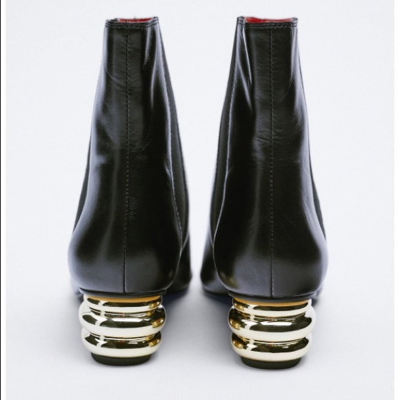 NEW! Zara Metal Trim Heeled Leather Ankle Booties - Picture 2 of 10